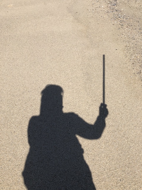 Eileen's shadow on the sand